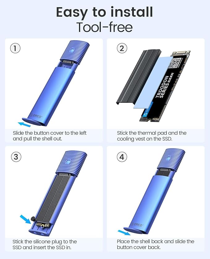 ORICO M.2 NVMe SATA SSD Enclosure Adapter Tool-Free, USB C 3.2 Gen 2 10Gbps NVMe - Image 6