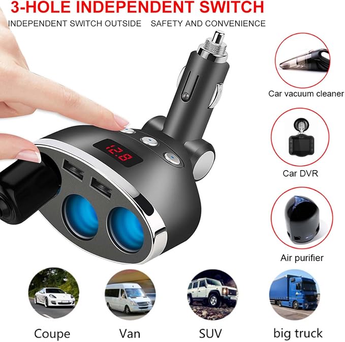 Car Charger, 120W 3-Socket Cigarette Lighter Power Adapter DC Splitter 3.1A - Image 3