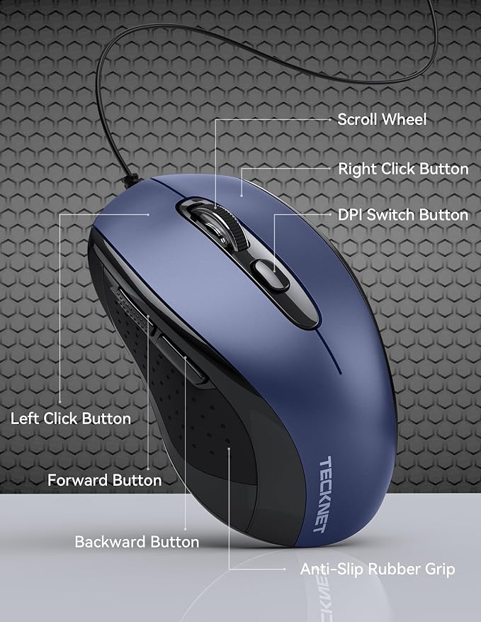 TECKNET USB Wired Mouse, 3600DPI Corded Computer Mouse - Image 2