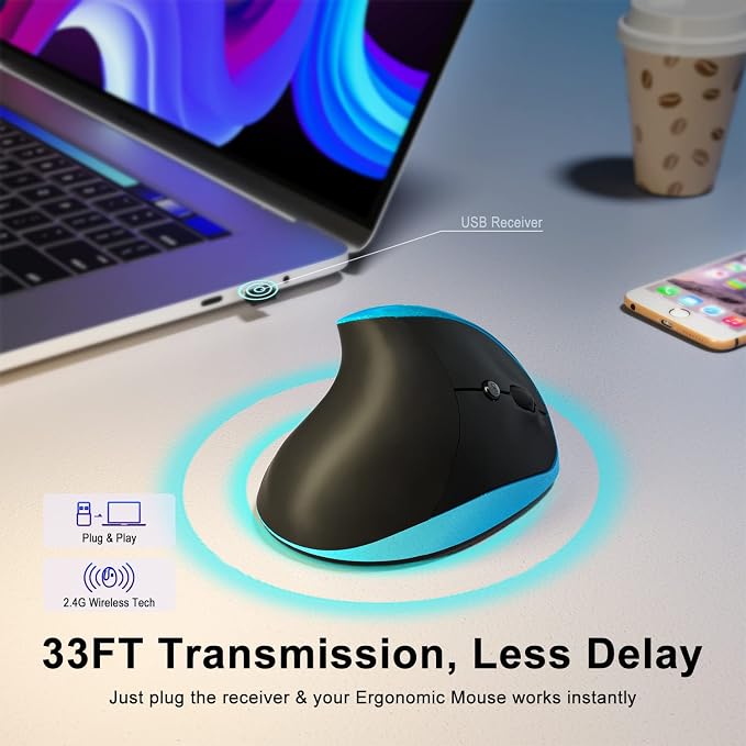 Vassink Ergonomic Mouse, Rechargeable Wireless Mouse Right Handed Small Mouse - Image 2