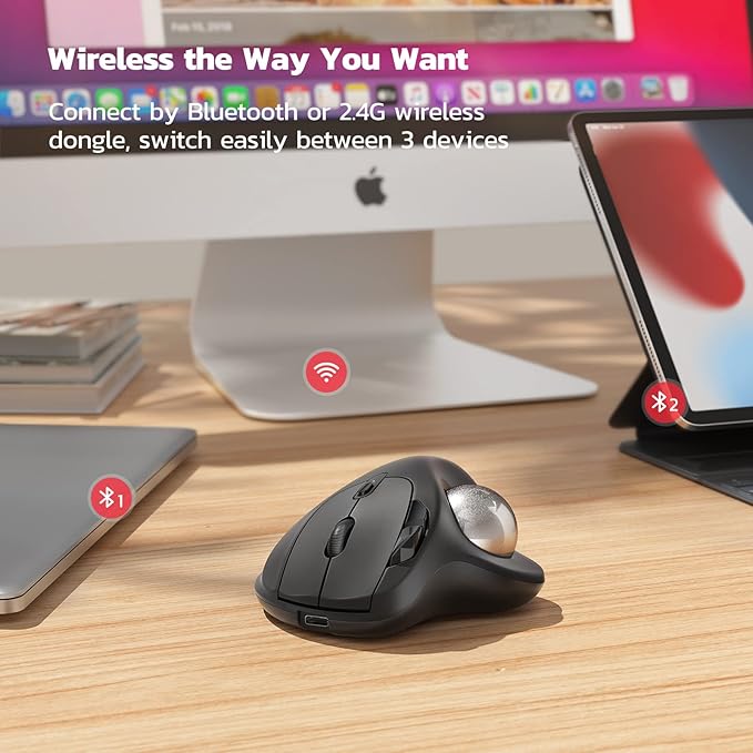 Nulea M501 Wireless Trackball Mouse, Rechargeable Ergonomic, Easy Thumb Control - Image 4