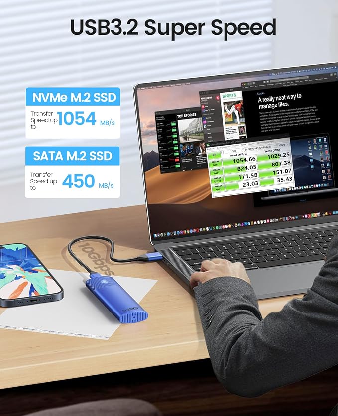 ORICO M.2 NVMe SATA SSD Enclosure Adapter Tool-Free, USB C 3.2 Gen 2 10Gbps NVMe - Image 2