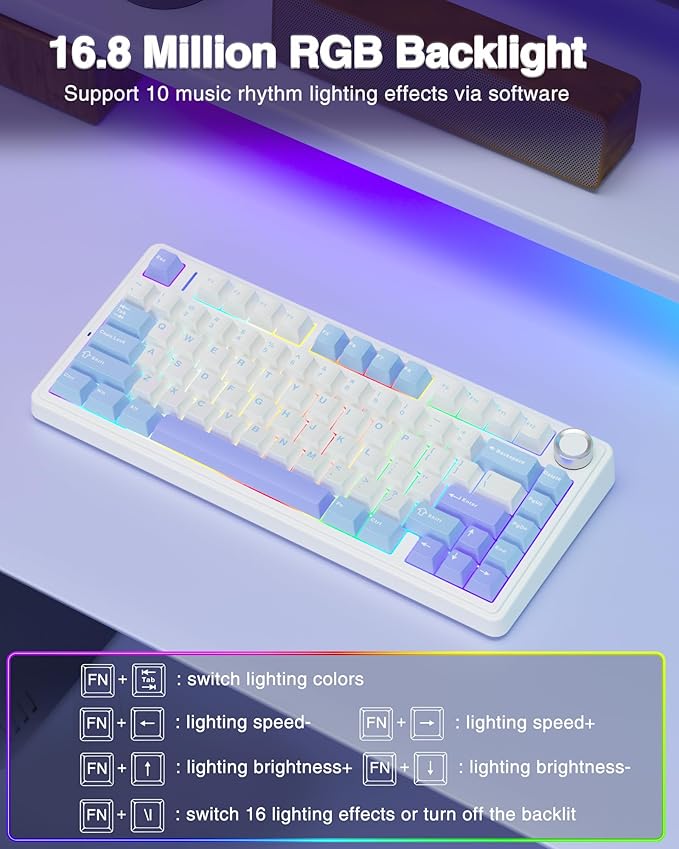 AULA F75 75% Wireless Mechanical Keyboard, Hot Swappable Creamy Keyboard - Image 6