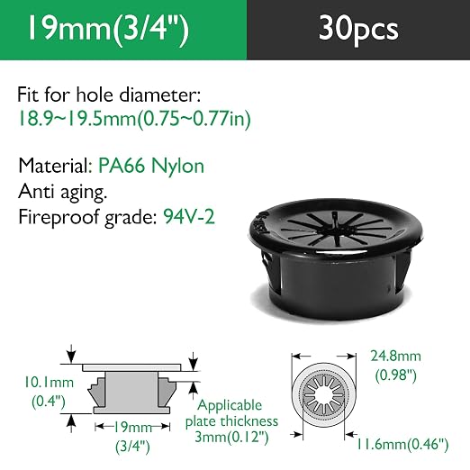 30PCS Cable Grommets, 3/4" Desk Hole Cover Petal Shaped Buckle Type Nylon Snap - Image 9