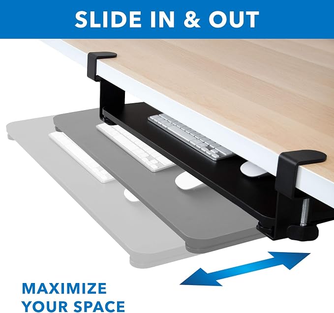 Mount-It! Under-Desk Keyboard Tray, Slide-Out Clamp-On Keyboard and Mouse Drawer - Image 8