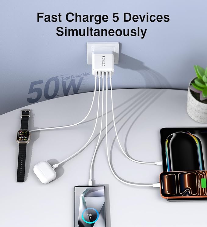 USB C Charger Block, 60W 5-Port Type C Charger Fast Charging Block, USBC USB - Image 4