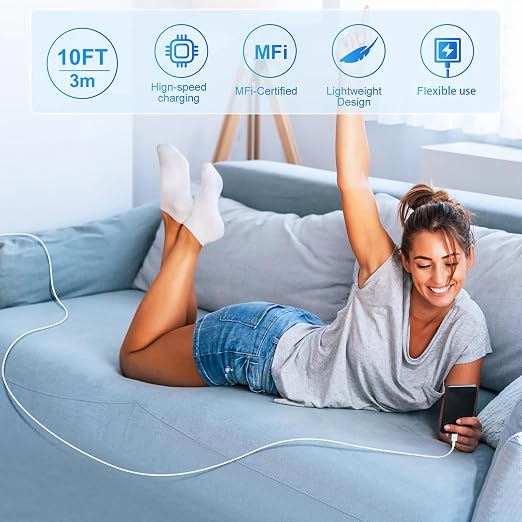 USB C Wall Charger, Dual Port 10FT iPhone Charger 20W PD+QC3.0 Power Adapter - Image 5