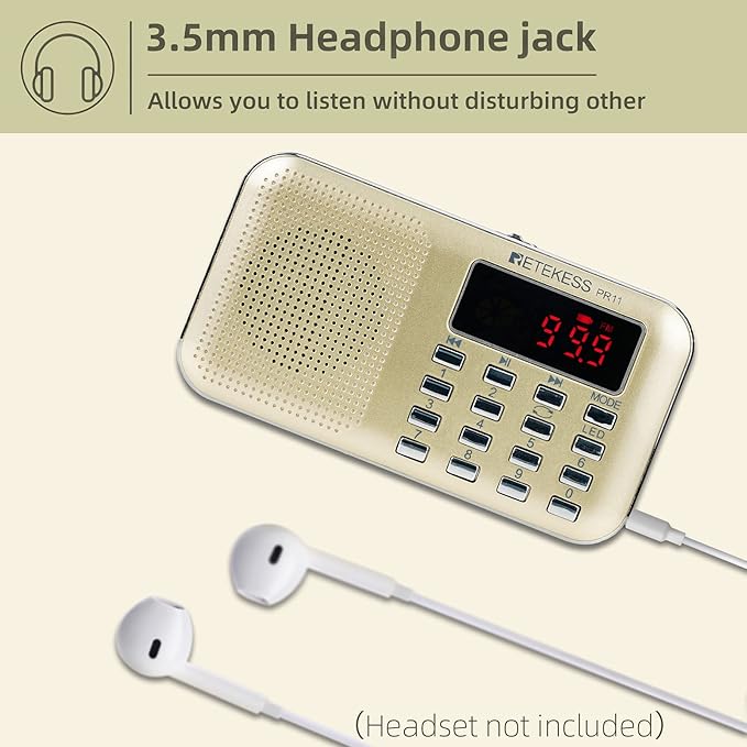 Retekess PR11 AM FM Radio Portable, Rechargeable Transistor Radios Small - Image 2