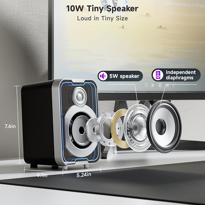 SOULION 2.0 Computer Speakers, 10W USB-Powered Bluetooth Wired PC Speaker - Image 5