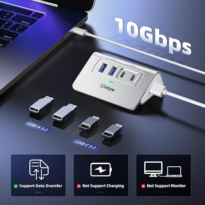 Intpw USB C Hub 10Gbps, 4 Port USB Splitter - Image 4