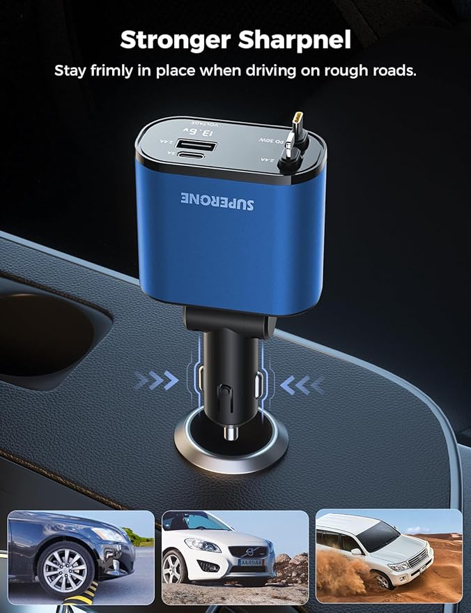 【Upgraded】 SUPERONE Retractable Car Charger 4 in 1, Fast Car Phone Charger - Image 2