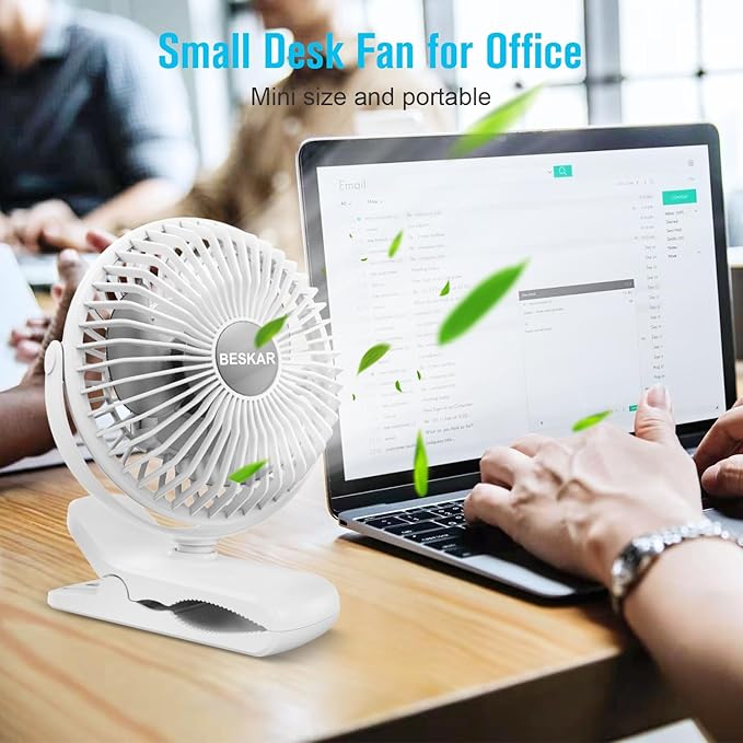 BESKAR Portable Clip on Fan Rechargeable, 4 Speeds Small Battery Operated Fans - Image 3