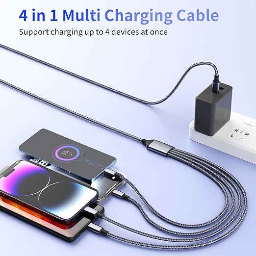 USB C Multi Charging Cable, 4 in 1 Charging Cable Nylon Braided USB-C Multiple - Image 4