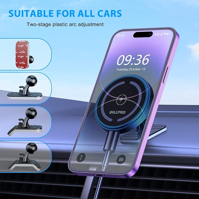 OHLPRO for iPhone16 Magsafe Car Mount Charger, 15W Fast Charging Dashboard - Image 3
