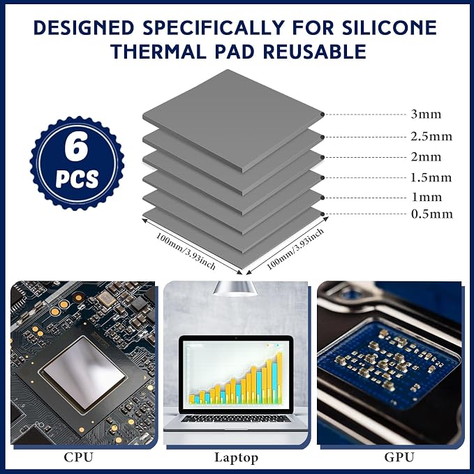 Frienda 6 Pcs Thermal Pad 100 x 100 mm, 0.5 mm, 1 mm, 1.5 mm, 2 mm, 2.5 mm - Image 2