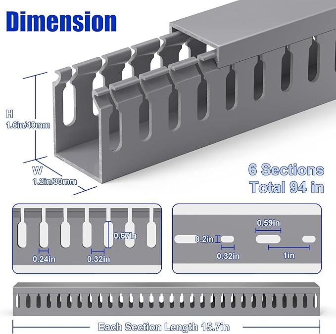 94.5in Professional Server Rack Cable Management Raceway, H1.6in x W1.2in Cable - Image 2