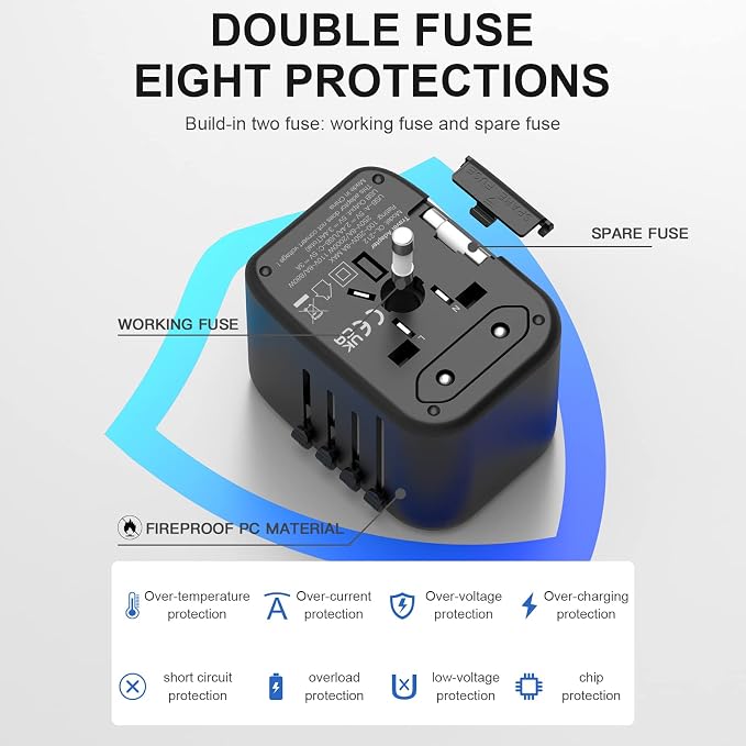 Universal International Power Travel Plug Adapter, 5 in 1 European Travel Plug - Image 3