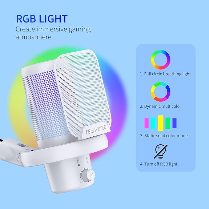 FEELWORLD VM1 White Gaming PC USB Microphone Condenser Mic - Image 4