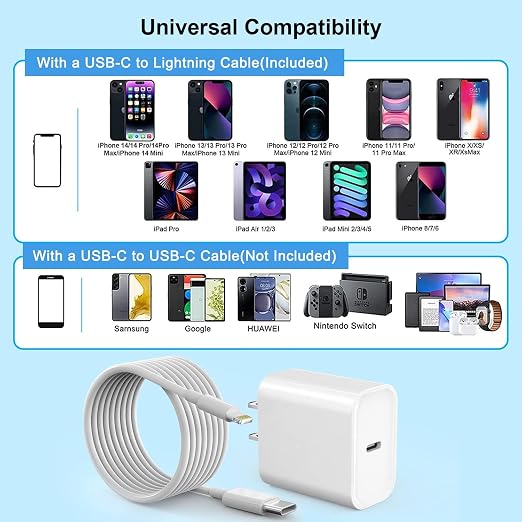 Fast iPhone Charger, Quick 10Foot USBC Wall Charger Phone Charge 2Pack 20W PD - Image 3