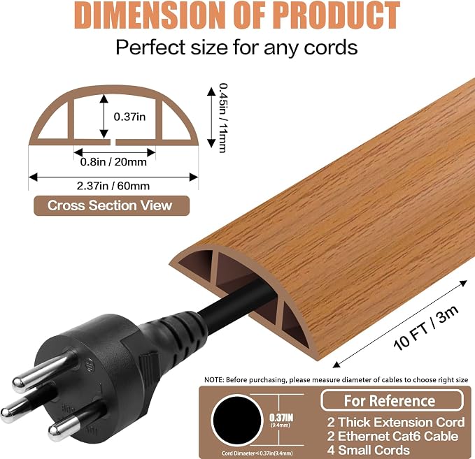 Floor Cord Cover Cavity 0.8"x0.37" Self Adhesive Cord Hider, 10FT Low Profile - Image 2