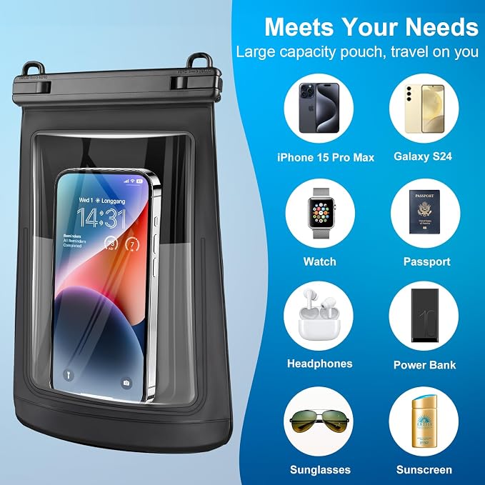 2L Waterproof Phone Pouch for iPhone 16 15 14 11 Pro Max & Galaxy S24 S21 - Image 2