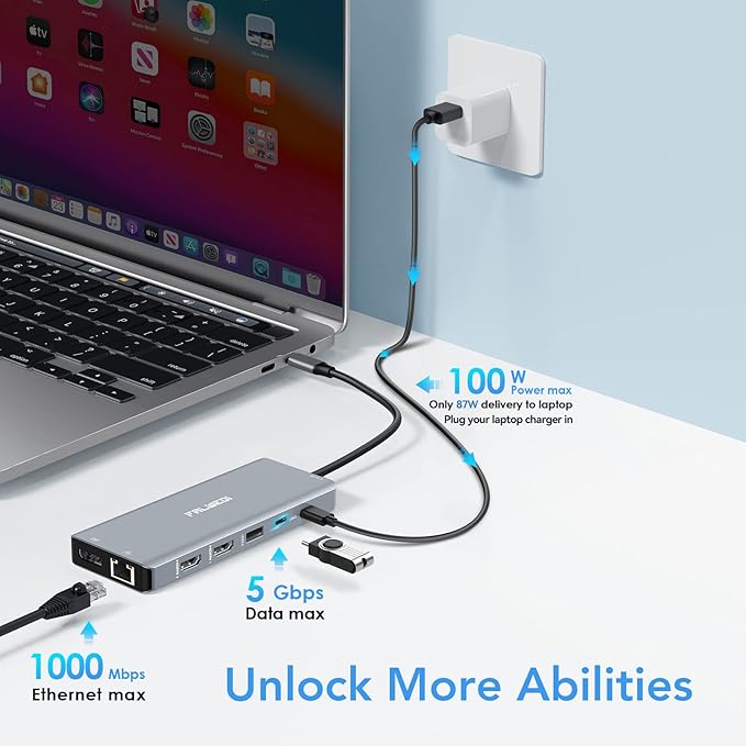 Laptop Docking Station Dual Monitor, 14 in 1 USB C Hub Multiport Adapter Dongle - Image 5