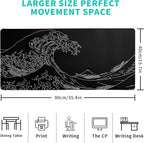 Japanese Sea Wave Large Mouse Pad Abstract Black Mouse Pad 31.5x11.8 Inch Black - Image 2