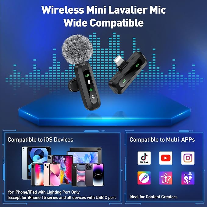 Wireless Lavalier Microphone for iPhone Recording Clip-on Mini Mic for - Image 6