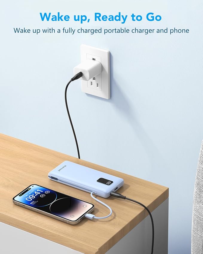 charmast Portable Charger with Built-in Cables & Wall Plug, 10000mAh Portable - Image 7