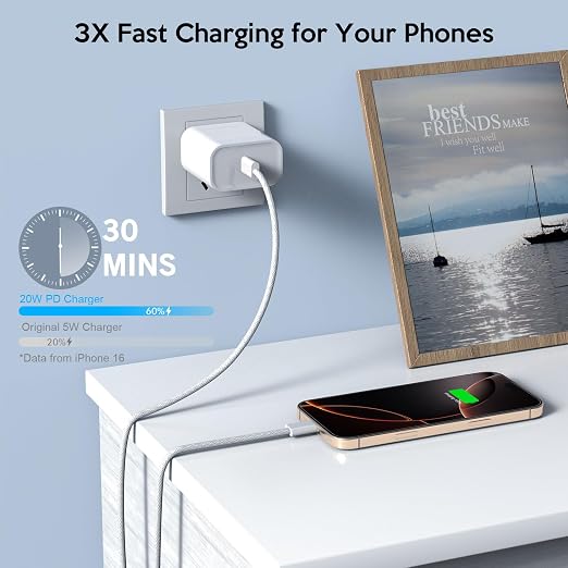 iPhone 16 15 Pro Charger Fast Charging, 20W Fast USB C Charger Block 3Pack USBC - Image 2