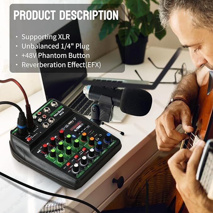DJ Audio Mixer, DJ Mixers 4 Channel Sound Board - Image 3