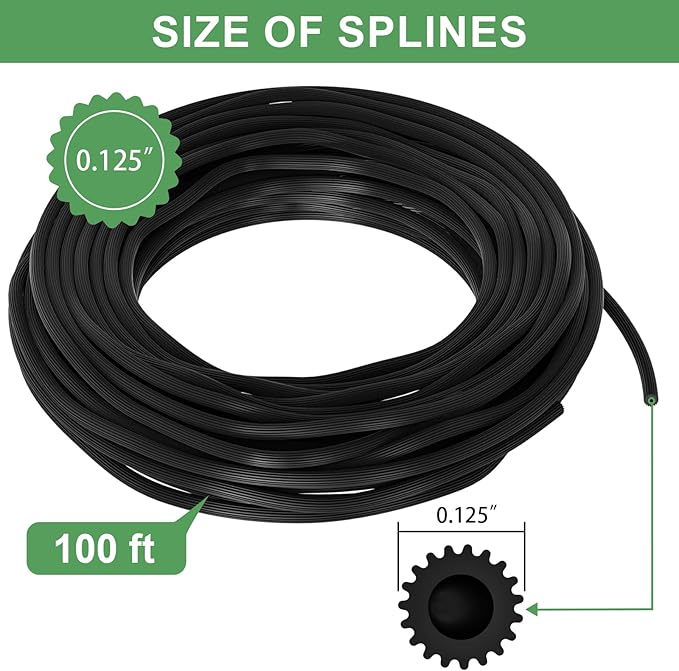Window Screen Repair Kit, Screen Door Repair Kit, 0.125"X100' Screen Spline - Image 3