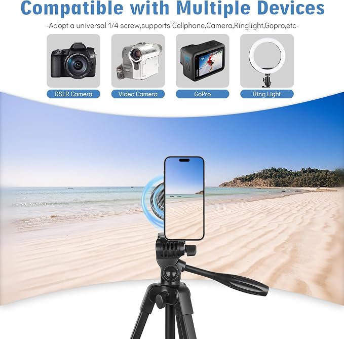 55" Phone Tripod, PHOPIK Aluminum Extendable Tripod Stand - Image 4