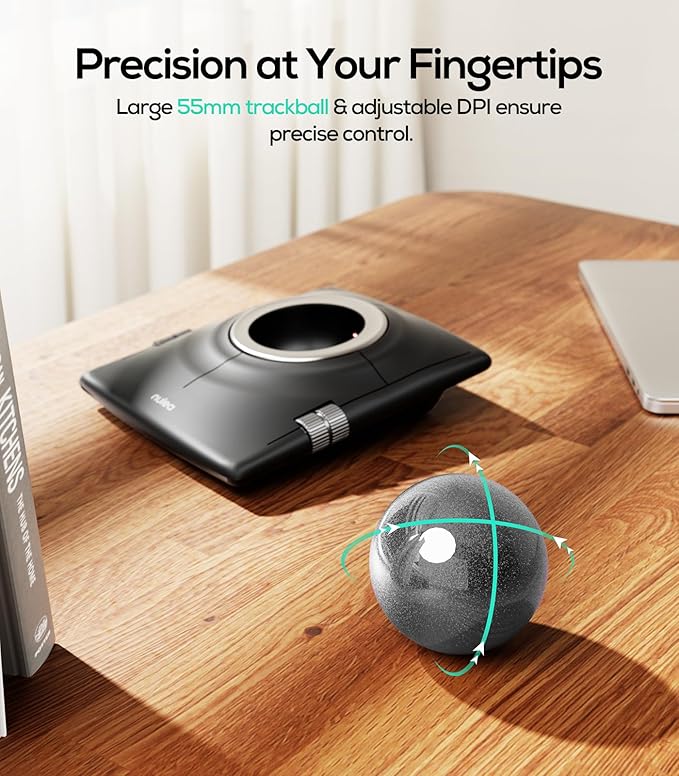 Nulea Wireless Trackball Mouse, Ergonomic 55mm Trackball, Adjustable DPI - Image 2
