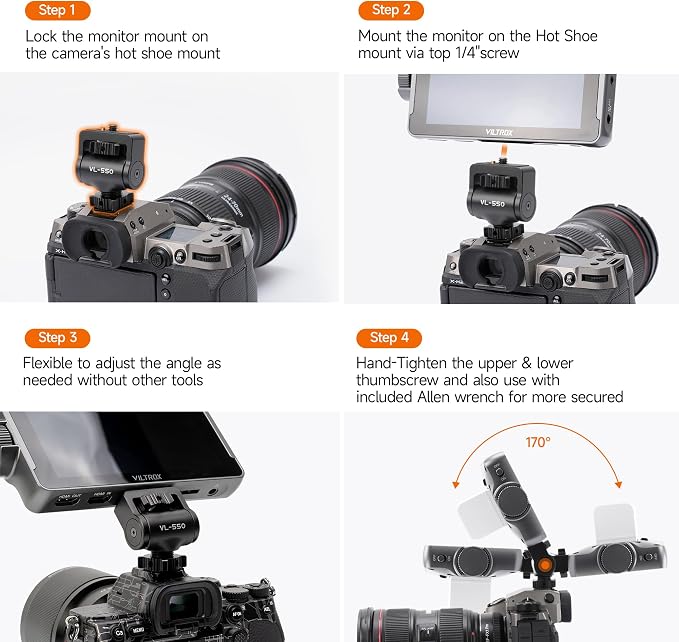 Adjustable Gimbal Monitor Cold Shoe Adapter, Metal Field Monitor Mount Holder - Image 5