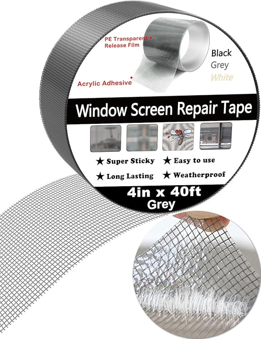 wohohoho Window Screen Repair Tape, 4 in X 40 FT Grey Screen Patch Repair Kit - Image 2
