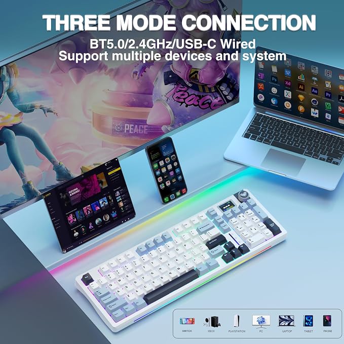 AULA S98 Pro Wireless Mechanical Keyboard, Smart Screen & Knob, Tri-Mode - Image 4