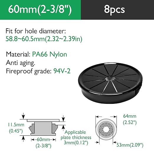 8PCS Cable Grommets, 2-3/8" Desk Hole Cover Petal Shaped Buckle Type Nylon Snap - Image 9