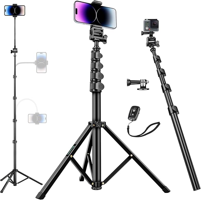 80" Phone Tripod, Selfie Stick Cellphone Tripod, Aluminum Tripods Stand by Nineigh