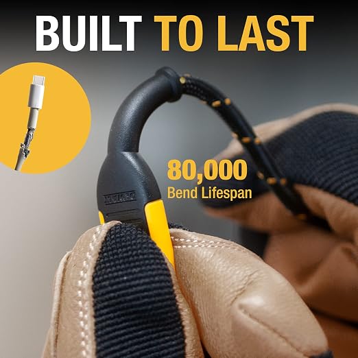 DEWALT Heavy Duty USB C Cable, Jobsite 60 Watt USB C Cable, High Speed Type-C - Image 7