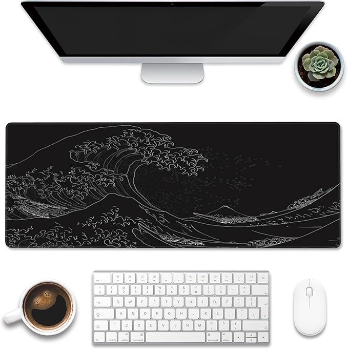 Desk Mat, Japanese Sea Wave Large Gaming Mouse Pad by Eflxamz