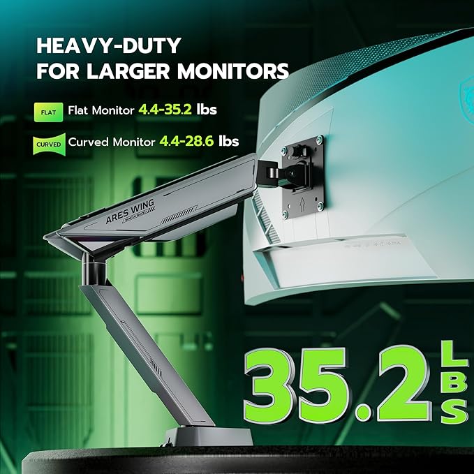 ARES WING RGB Single Monitor Arm Desk Mount - Image 3