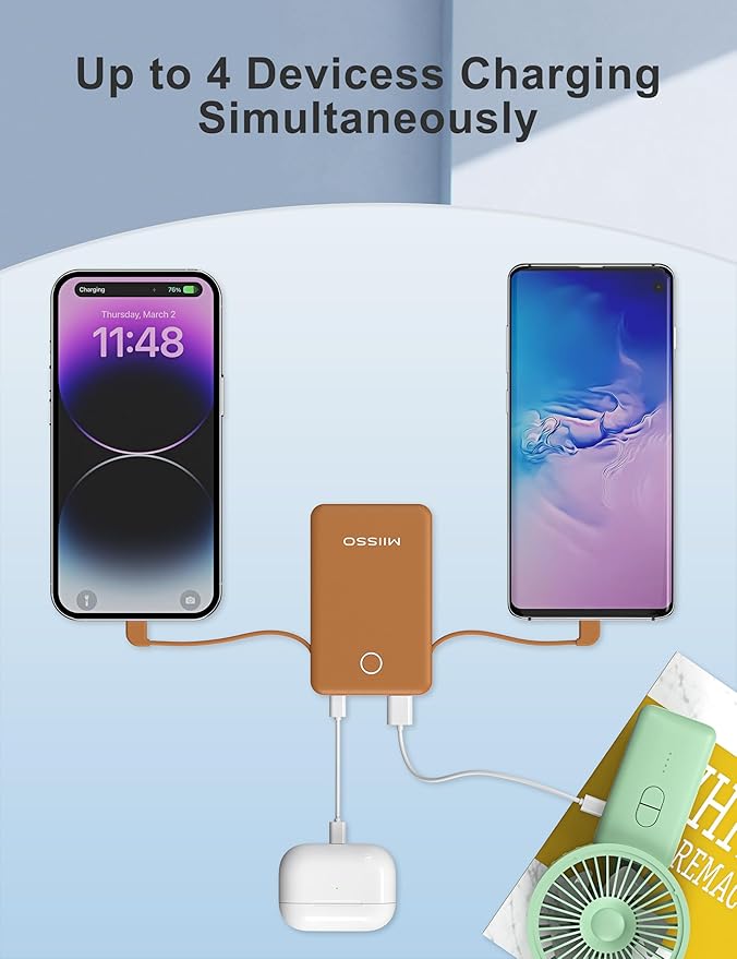 6000mah Ultra Slim Built in Cables Power Bank, Card Size Built in USB C Cords - Image 5