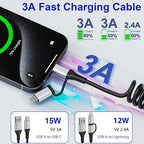 USB to USB-C and Lightning Cable Combo, 2 in 1 Coiled iPhone Charger Cable - Image 3
