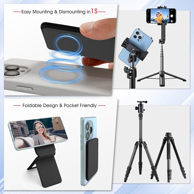 Phone Stand, Foldable Magnetic Phone Tripod, Angle Adjustment & Strong Magnets - Image 4