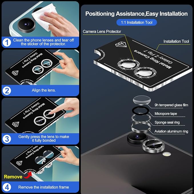 for Samsung Galaxy Z Flip 7 Camera Lens Protector, Individual Metal Ring - Image 6