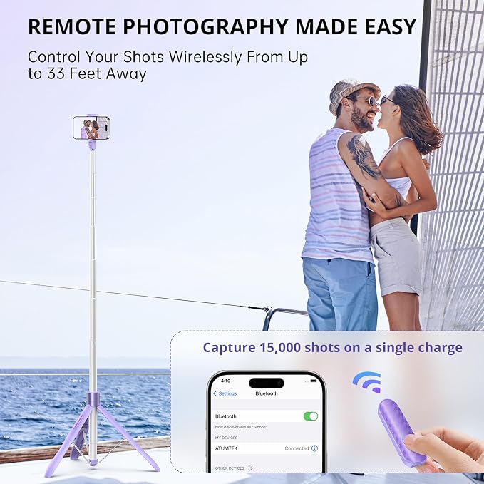 ATUMTEK 60" Selfie Stick Tripod, All-in-One Extendable Phone Tripod - Image 4