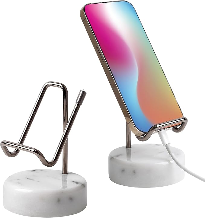 Marble Phone Stand with Metal Holder, Charging Available While Using, Swipe Up by TransMarble