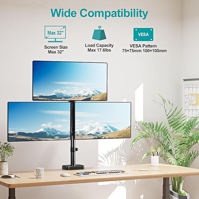 MOUNT PRO Triple Monitor Mount for Max 32" Computer Screen, Adjustable 3 - Image 2