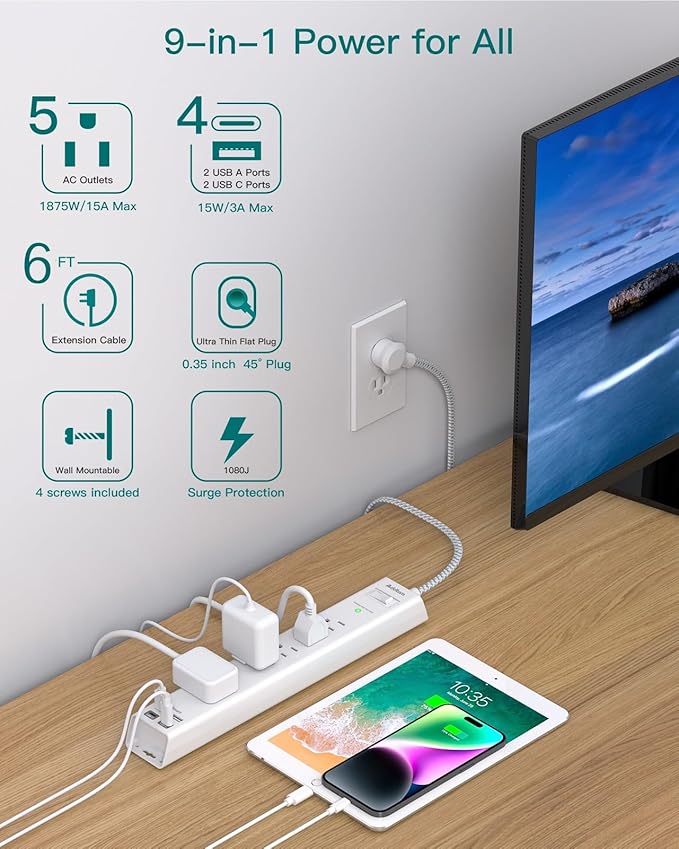 2 Pack Power Strip Surge Protector - Image 3